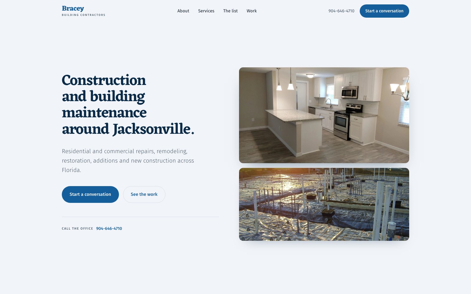 The new Bracey Building Contractors homepage concept