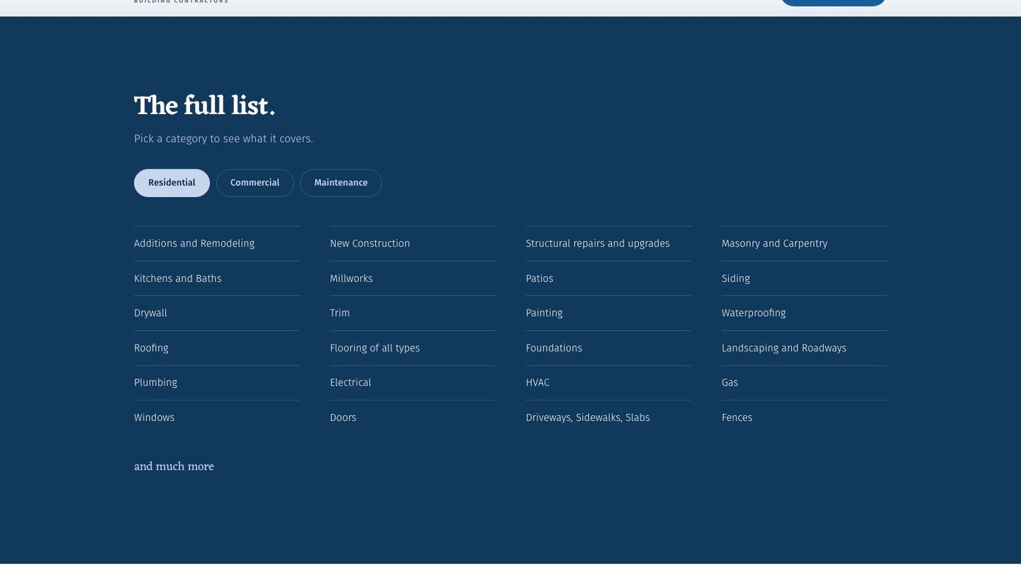 The whole service list section of the new homepage