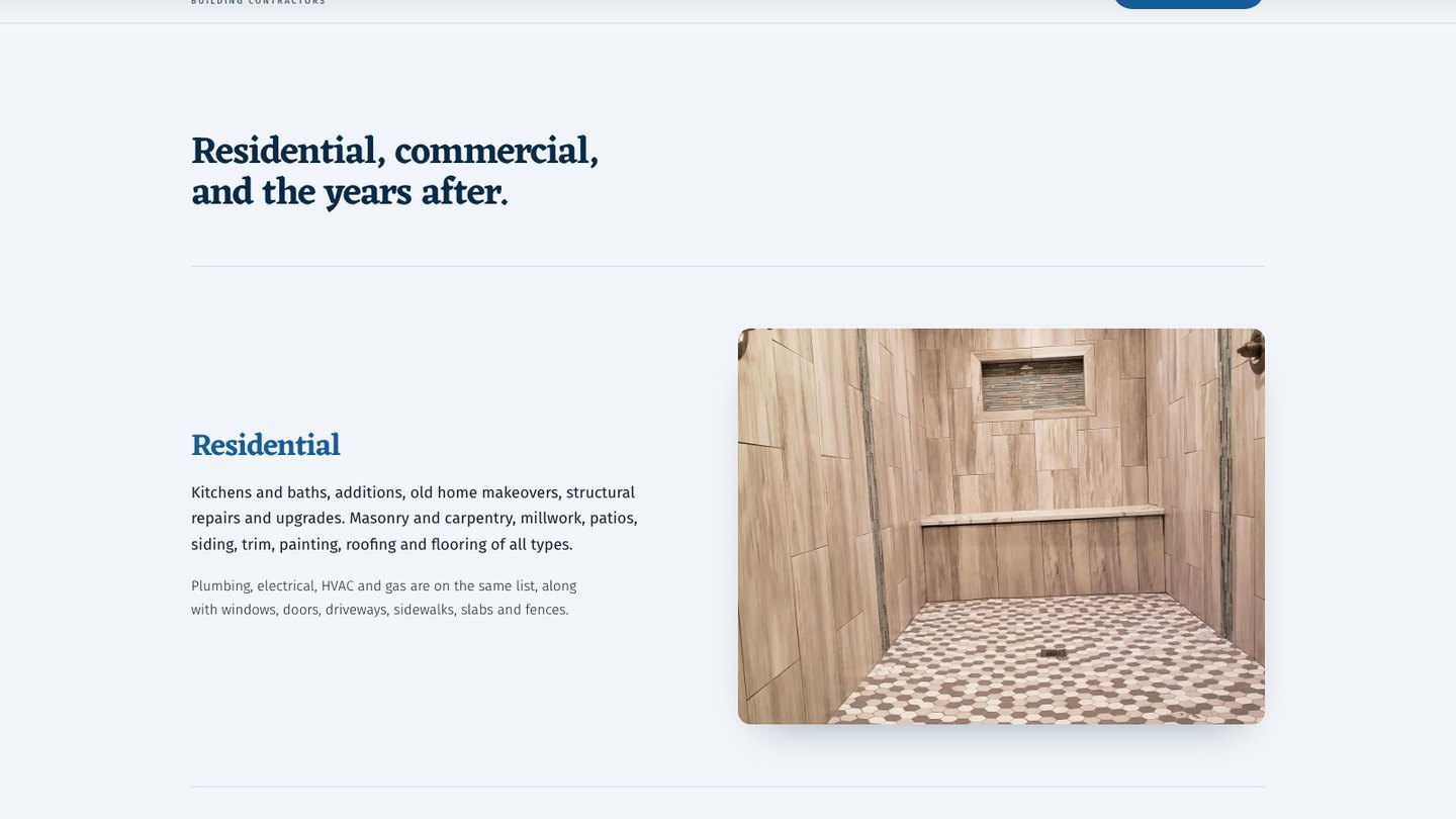 The residential, commercial and maintenance sections of the new homepage